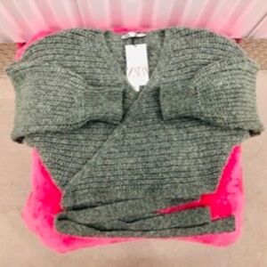 ZARA Wool mix Wrap Knit Sweater, L, NWT